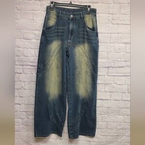 Cider Blue and Tan Wide Leg  Jeans Size Medium